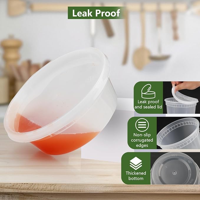 Cozary Food Containers with Lids 48 Pieces, Airtight Food Containers 12-32oz and 24-16oz and 12-8oz, Reusable Plastic Cups for Food, Safe in Microwave and Freezer - Image 4
