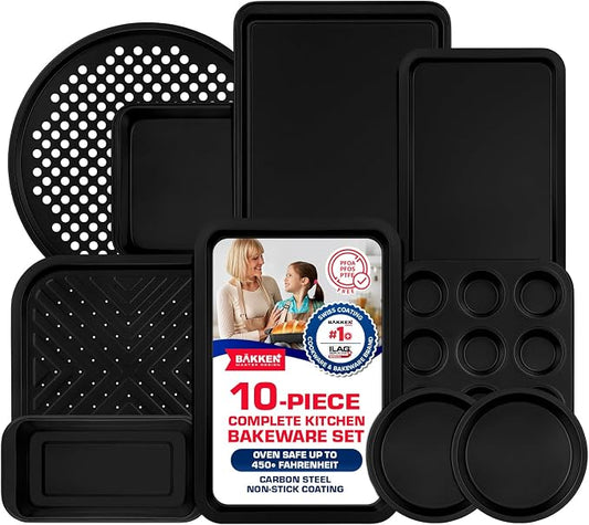 Baking Set – 10 Piece – Deluxe Non Stick Black Coating Inside and Outside – Carbon Steel Bakeware Set – PFOA PFOS and PTFE Free by Bakken by Unknown