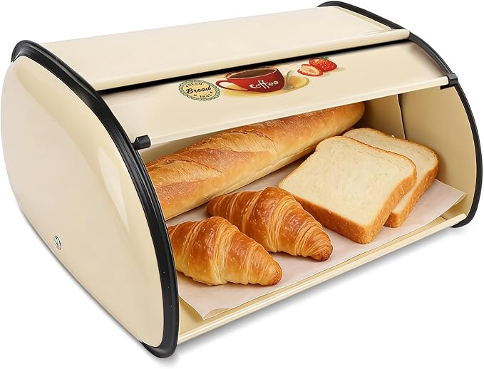 Bread Box,Roll Top Bread Box Vintage Bread Container for Kitchen Countertop Drum Type Metal Bread Storage Bin for Bread Cake Doughnut Biscuit Food Tableware (Type 1) by Buachois