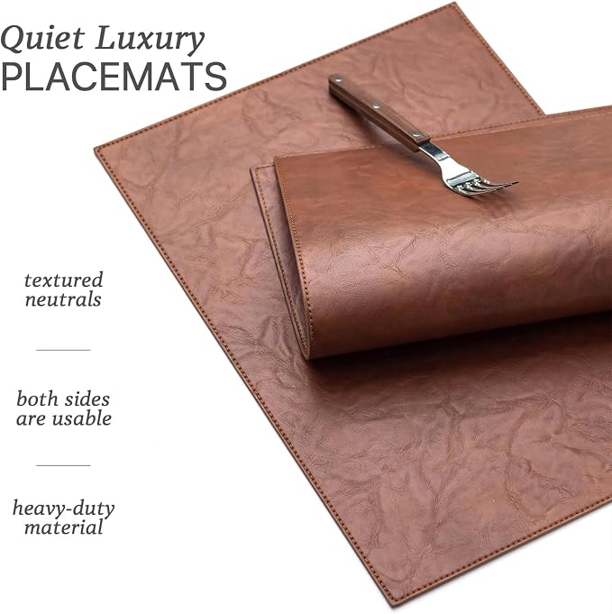 Baroyal Faux Leather Placemats Set of 8 Vinyl Washable Wipeable Table Mats for Kitchen Dining Table Heat Resistant Waterproof Indoor/Outdoor Placemats Non-Slip Easy Clean Place Mats (Reddish Brown) - Image 2