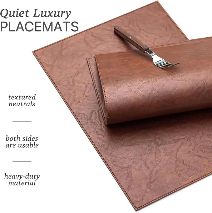 Baroyal Faux Leather Placemats Set of 4 Vinyl Washable Wipeable Table Mats for Kitchen Dining Table Heat Resistant Waterproof Indoor/Outdoor Placemats Non-Slip Easy Clean Place Mats (Reddish Brown) - Image 2