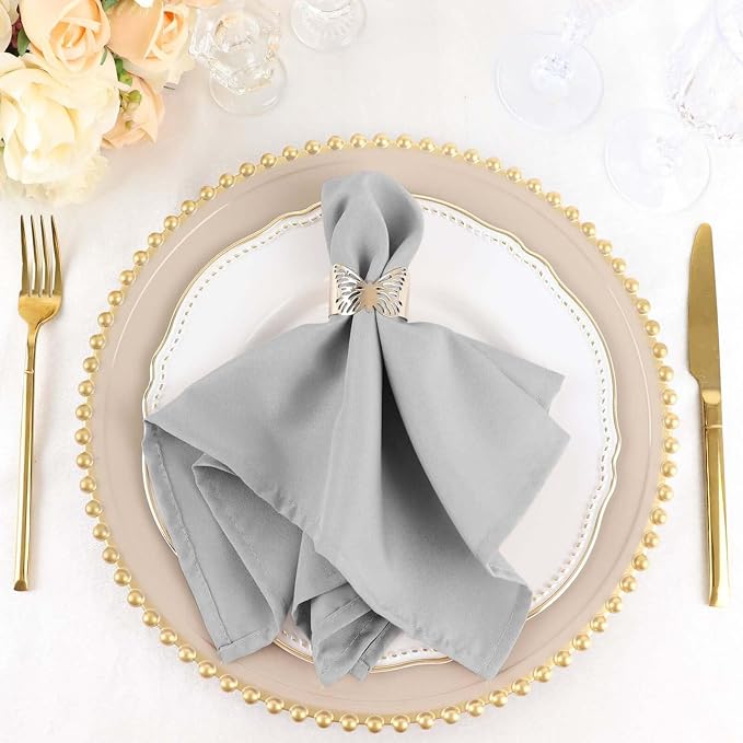 Efavormart Premium Cloth Napkins Set of 10, 17x17 Inch Silver Seamless Dinner Napkins, Washable Linen Table Napkin Cloth with Hemmed Edges for Weddings, Party and Banquet by efavormart