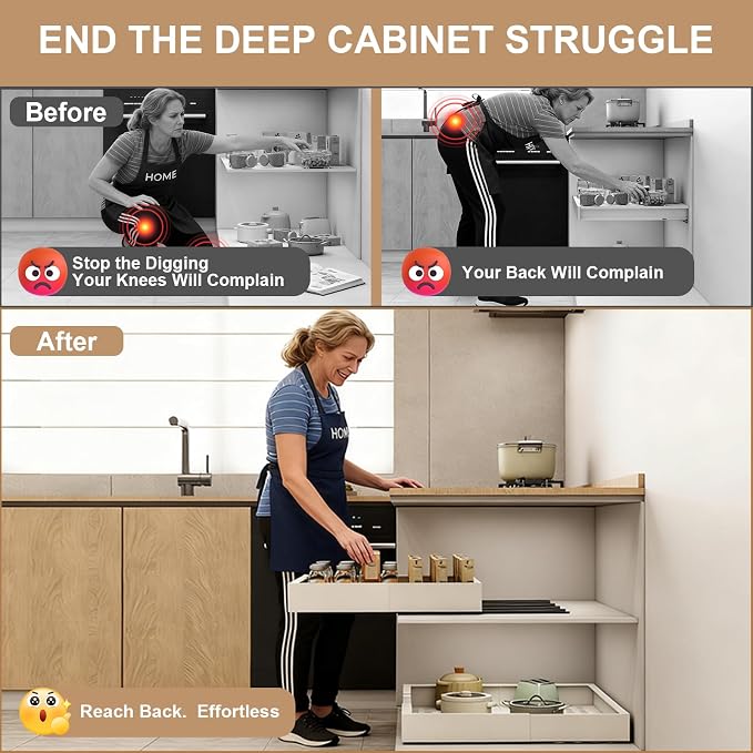 Fokyfok Pull out Cabinet Organizer,7"-11"W, 17"-24"D,Expandable,Adhesive | No Drill,Adjustable Slide out Drawers for Kitchen,Pantry,Roll out Shelves,for Cabinets Without Lip,Bathroom,White,1PC - Image 4