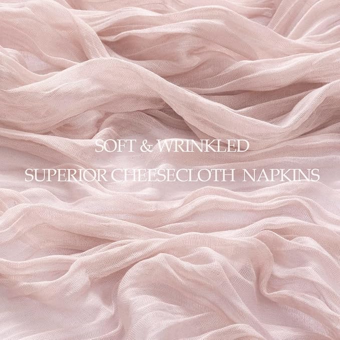 DeZerlor Pink Washable Cheesecloth Napkins Set of 12 for Wedding Party | Reusable Summer Cloth Napkins Bulk, for Bridal Baby Shower Dinner Cocktail Birthday Home, 21x21 Inches - Image 7