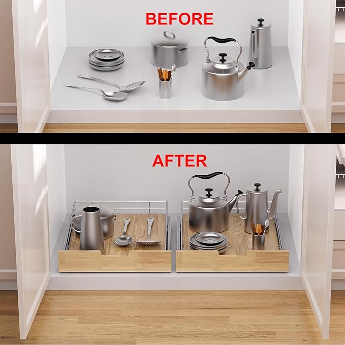 Sikarou Pull Out Cabinet Organizer 14"W x 21"D Wood and Wire Storage Shelf - Image 6