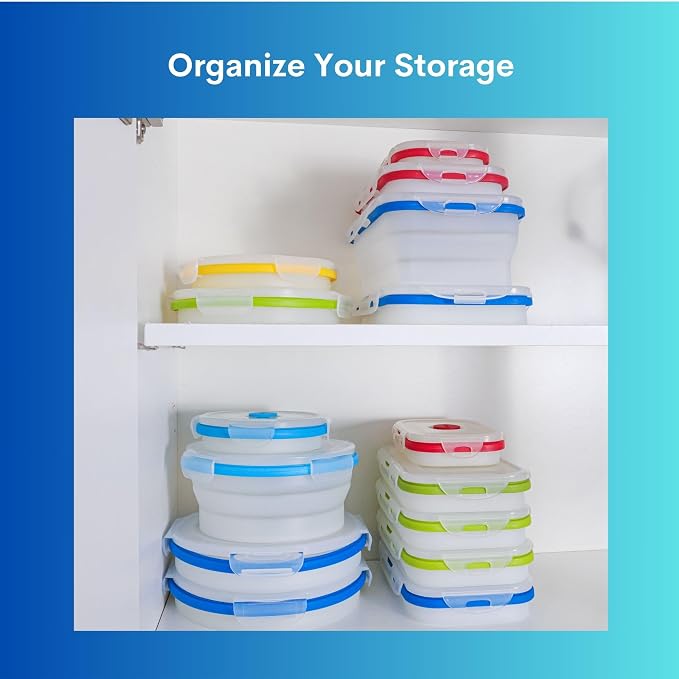 Collapsible Food Storage Containers, 3 Piece, 40 oz | Silicone, Airtight Lids, Space-Saving, Reusable Meal Prep, Microwave, Freezer & Dishwasher Safe - Image 5