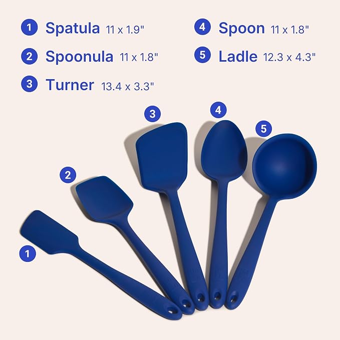 GIR 5-Piece Silicone Kitchen Utensils Set, Non-Toxic Cooking Utensils for Cooking and Baking, Heat Resistant, Food Grade, Dishwasher Safe Rubber Spatula, Ladle, Spoon - Royal Blue - Image 6