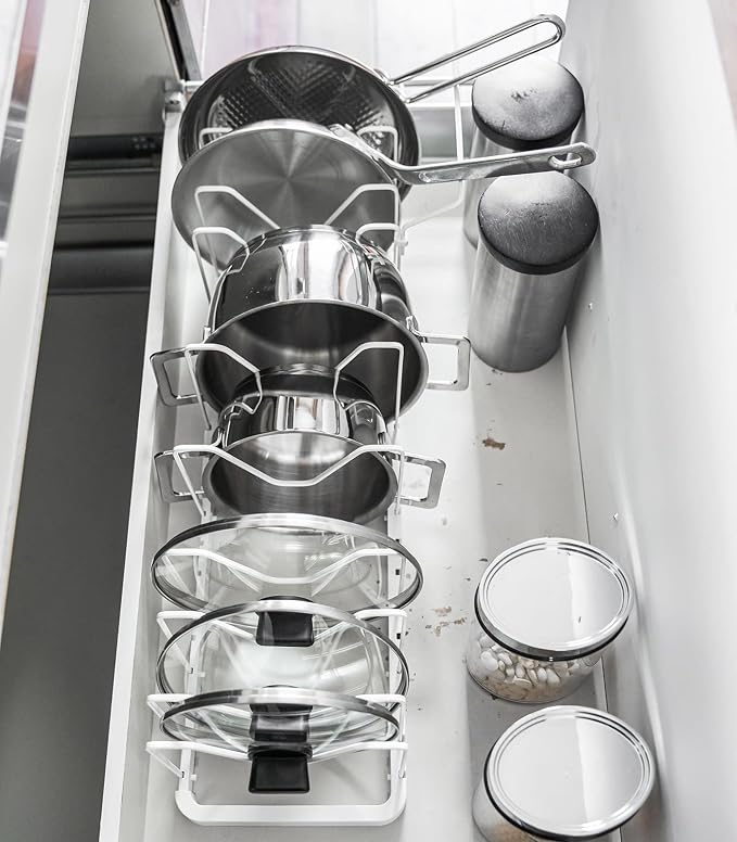 YAMAZAKI Home Tower Adjustable Lid & Pan Organizer – Kitchen Drawer Storage Shelf Rack | Adjustable kitchen drawer storage shelf rack organizes pot lids and pans. Built for daily use. Keeps essentials organized. - Image 7