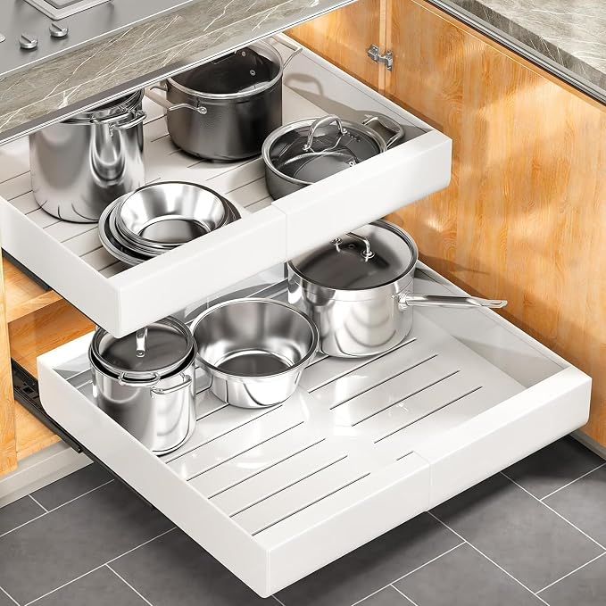 Pull out Cabinet Organizer, Expandable(12"-20") Heavy Duty Slide out Drawers Fixed with Adhesive Nano Film for Pots, Roll out Shelf Storage for Kitchen Base Cabinet, Pantry, Bathroom Cupboard by Kitstorack