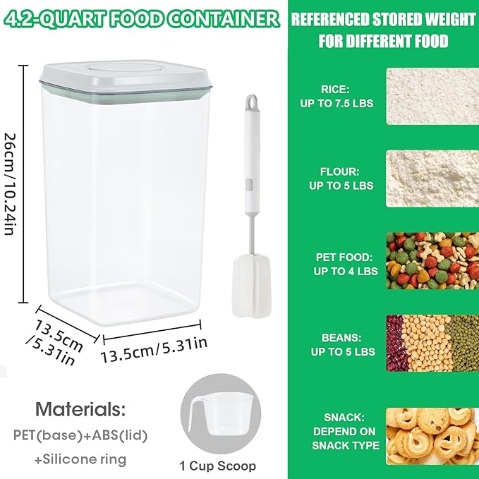 4.2 Qt Airtight Flour Rice Storage Container with Pop-up Lid Sugar Holder | Crystal-Clear BPA Free Plastic Spaghetti Containers, Tall and Slim Food Storage Bin for Kitchen Pantry Organization - Image 3