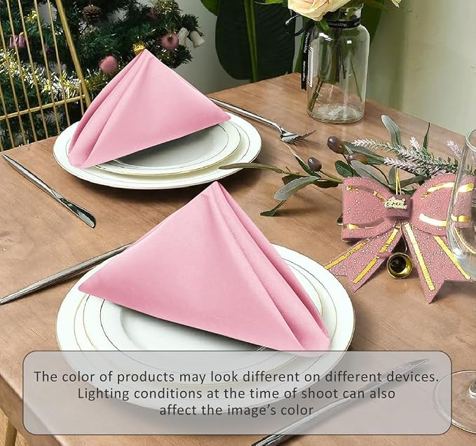 Ruvanti Cloth Napkins Set of 12, 18x18 Inches Napkins Cloth Washable, Soft, Durable, Absorbent, Cotton Blend. Table Dinner Napkins Cloth for Hotel, Christmas, Dinner, Parties - Pink - Image 4