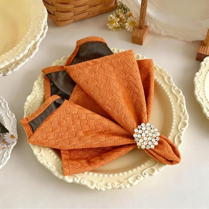 Orange Cloth Napkins Set of 6, 18 x 18 Inch | Reusable Washable Cotton Polyester Dinner Napkins Soft Luxury Elegant Fancy Jacquard Fabric Table Napkins by ZIWUROAD