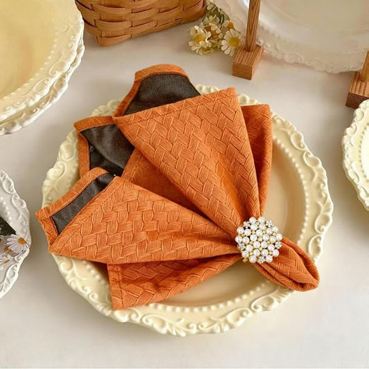 Orange Cloth Napkins Set of 6, 18 x 18 Inch | Reusable Washable Cotton Polyester Dinner Napkins Soft Luxury Elegant Fancy Jacquard Fabric Table Napkins by ZIWUROAD