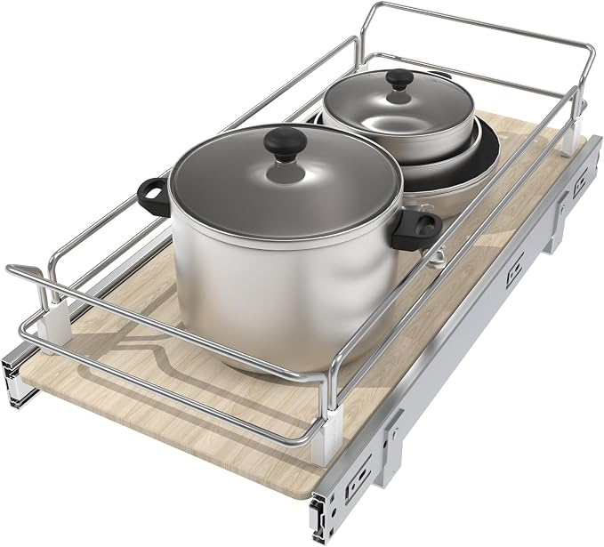 Pull Out Cabinet Organizer 10.87" W X 22" D, Wood & Chromed | Full Slide Out Drawers For Kitchen Cabinets, Cabinets Capacity Heavy Duty Caddy, Cabinet Pullout Shelves , Pantry Storage - Image 8