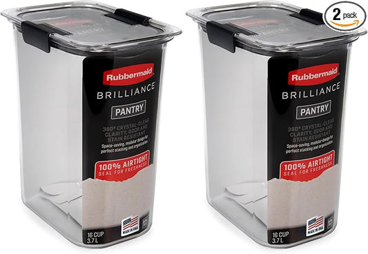 Rubbermaid Brilliance Food Storage Container, 16-Cup, Airtight | Clear/Grey | For Pantry Organization | Pack of 2 by Unknown