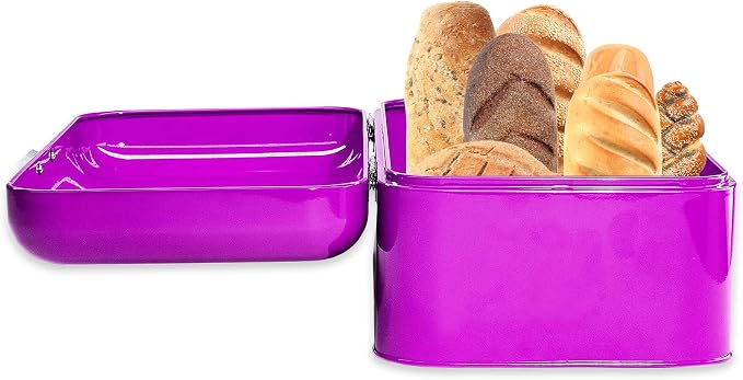 Culinary Couture Extra Large Purple Bread Box for Kitchen Countertop - Holds 2 Bread Loaves! - 16.5" x 9" x 6.5" - Stainless Steel Vintage Bread Boxes for Kitchen Counters - Bonus Recipe Ebook - Image 7