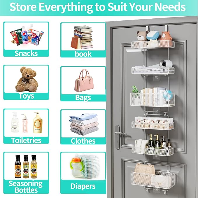 HapiRm Over Door Organizer Storage - Separable Door Organizer Hanging with 6 Metal Large Capacity Baskets for Bathroom Bedroom Kitchen Pantry Closet (White) - Image 7