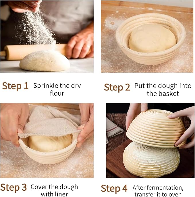 6 Pcs 6 Inch Round Banneton Bread Proofing Basket with Liner Small Banneton Bread Proofing Basket Bread Rising Bowl for Sourdough Bread Baking Making - Image 3
