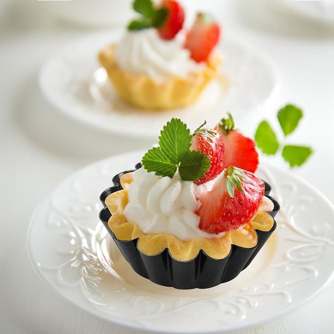 20 Pack Mini Tart Tins 6.5 cm Mini Quiche Dishes Egg Tart Mold Carbon Steel Quiche Tins Non Stick Round Muffin Mould for Baking (Black) - Image 7