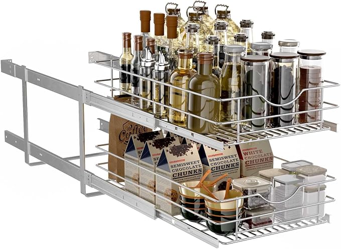 2 Tier Pull Out Cabinet Organizer,(8½"W x 22" D) Soft Close Slide Out Drawer For Kitchen Base Cabinet, Individual Pull Out Shelf, Roll Out Pantry Organization, 22 Inch Deep - Image 8