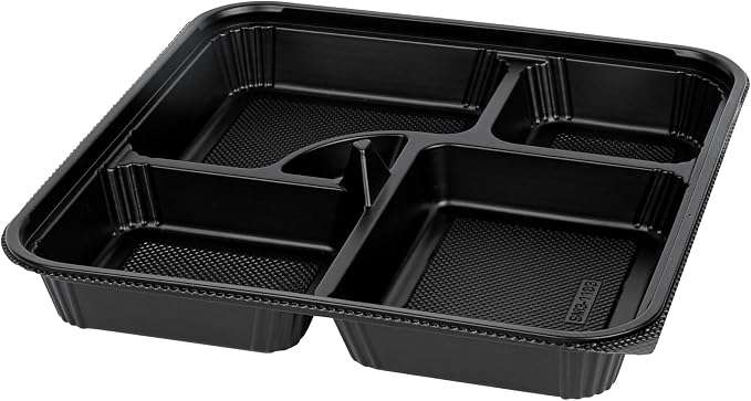 Restaurantware-Bento Tek 39.6 Ounce Meal Prep Containers, 100 Disposable To Go Food Boxes - Lids Sold Separately, 5 Compartments, Black Plastic Bento Lunch Boxes, Microwavable, Freezable - Image 8