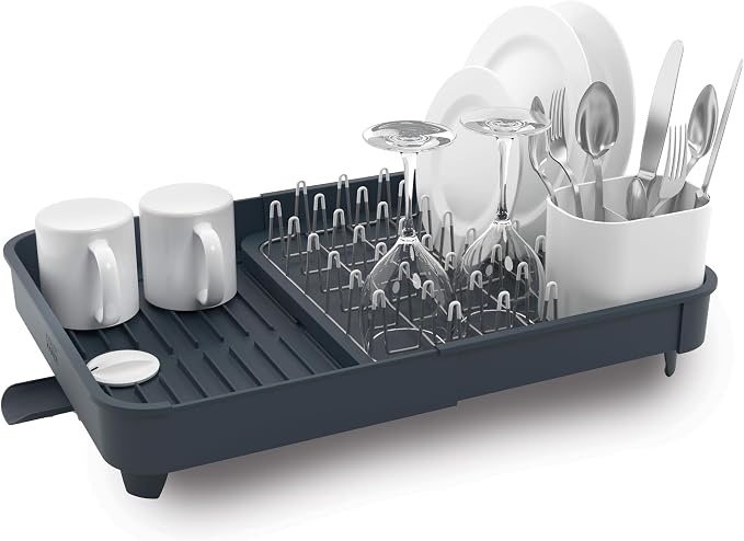 Joseph Joseph Extendable Dish Drying Rack with Expanding Dual Parts, Non-Scratch, Movable Silverware Drainer & Drainage Spout, Grey by Unknown