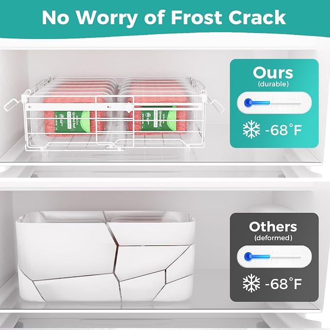 OPENICE Expandable Freezer Organizer Bins for Deep Freezer (4 PCS, White) | Stackable Bins for Chest Freezer Organization | with 5 Tags for Efficient Classification | Fits 10 to 20 Cu.Ft Freezer - Image 5