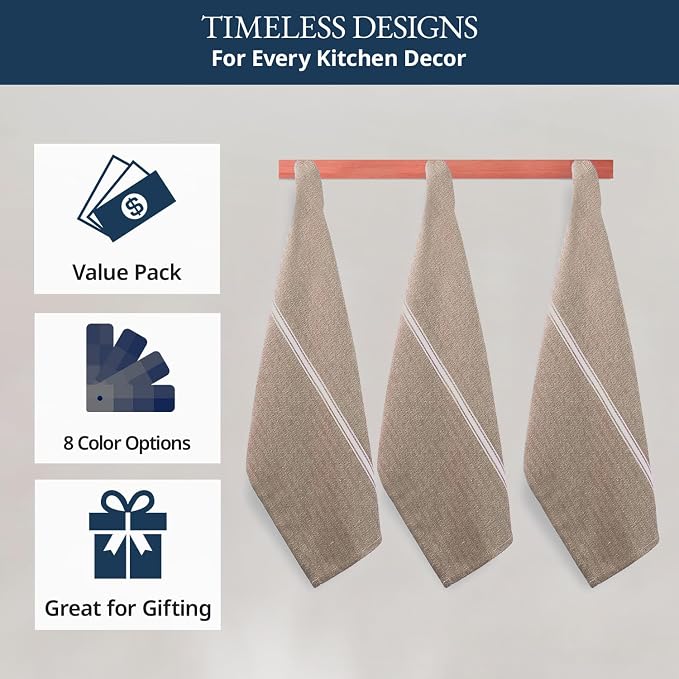 LANE LINEN Kitchen Towels Set - 100% Pure Cotton Dish Towels for Kitchen, Super Absorbent Kitchen Hand Towel, Tea Towels, Soft & Durable Dish Cloths, Pack of 12 – 14”x25”, Beige - Image 4
