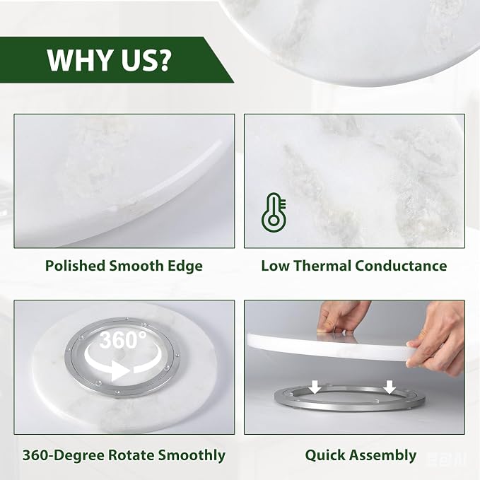 Marble Lazy Susan, 16 in Lazy Susan Turntable Organizer for Cabinet Pantry Kitchen Countertop Fridge Bathroom Makeup Vanity Countertop - White - Image 2