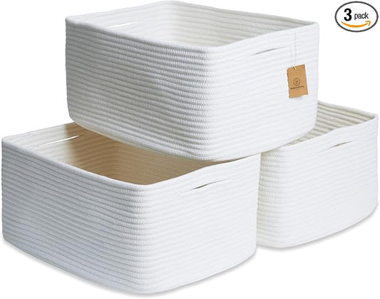 NaturalCozy Storage Baskets 16.8”x13”x7.6” Cotton Rope Woven Baskets for Organizing 3-Pack | Toy Storage Bins | Basket for Shelves, Laundry, Blanket, Clothes, Closet, Kitchen, Bathroom, Gifts by NaturalCozy