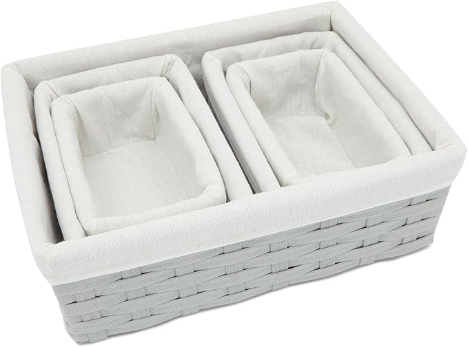 Juvale Wicker Nesting Baskets with Cloth Lining - 5-Pack Gray Rectangular Set - Stackable Storage Bins & Lined Baskets for Organizing Pantry, Closet - Image 3