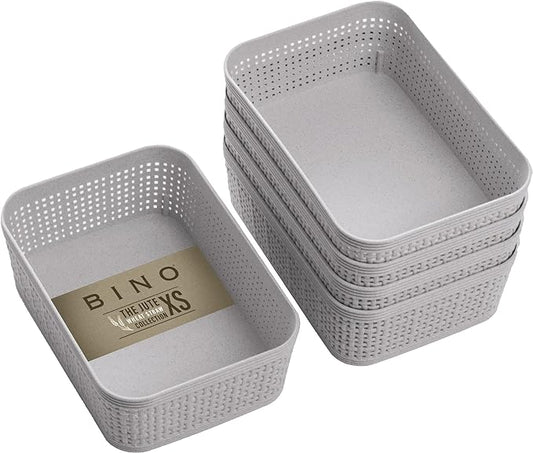 BINO | Woven Plastic Basket | XS (Natural Grey), 5-Pack | THE JUTE COLLECTION | Home Organization, Space - Saving Storage, Stylish Design | Jute Basket | Plastic Storage Basket by BINO