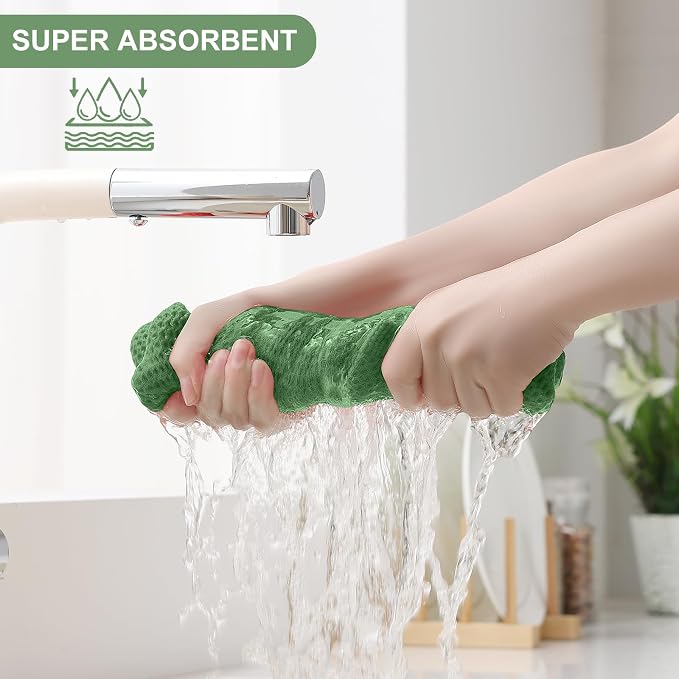 Homaxy 10 Pack 100% Cotton Kitchen Towels and Dishcloths Set, Grass Green | 12 x 12 Inches and 13 x 28 Inches Kitchen Towels Set, Ultra Soft Absorbent Dish Cloths for Washing Dishes - Image 3