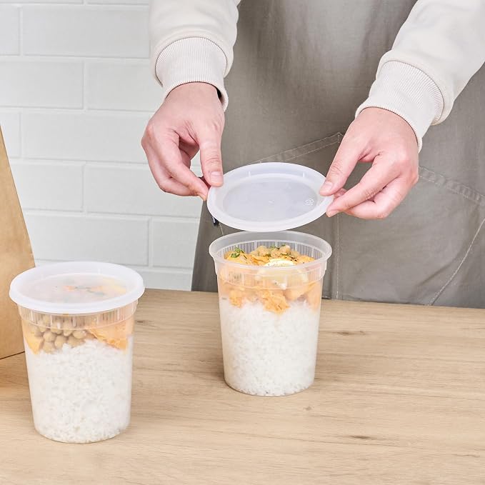 Asporto 32 Ounce To Go Boxes, 25 Microwavable Round Soup Containers - Clear Plastic Lids Included, Do Not Contain BPA, Clear Plastic Catering Food Containers, Disposable - Restaurantware - Image 5