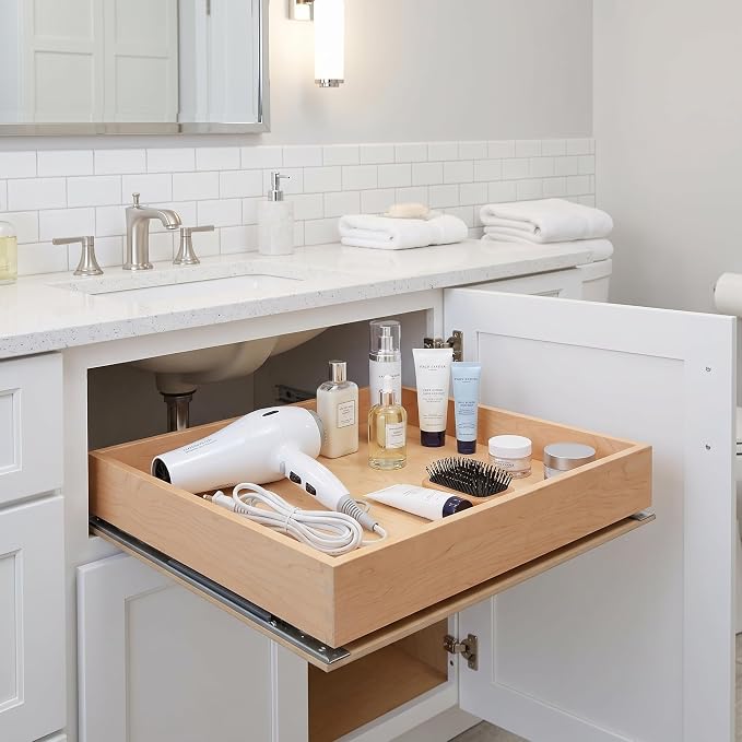 HardRock MDF Pull-Out Cabinet Drawer Organizer 14"W x 18"D | Heavy Duty (100Lbs) Wooden Pullout Inserts, Soft Close Sliding Shelf for Kitchen Cabinets, Pantry, Storages - Fully Assembled - Image 6