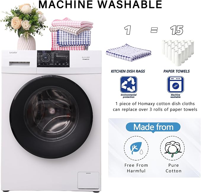 Kitinjoy Cotton 8 Pack Terry Kitchen Dish Cloths, Mix Colour | 12 x 12 Inches Super Soft and Absorbent Dish Rags, Quick Drying Dish towels for Washing Dishes - Image 5