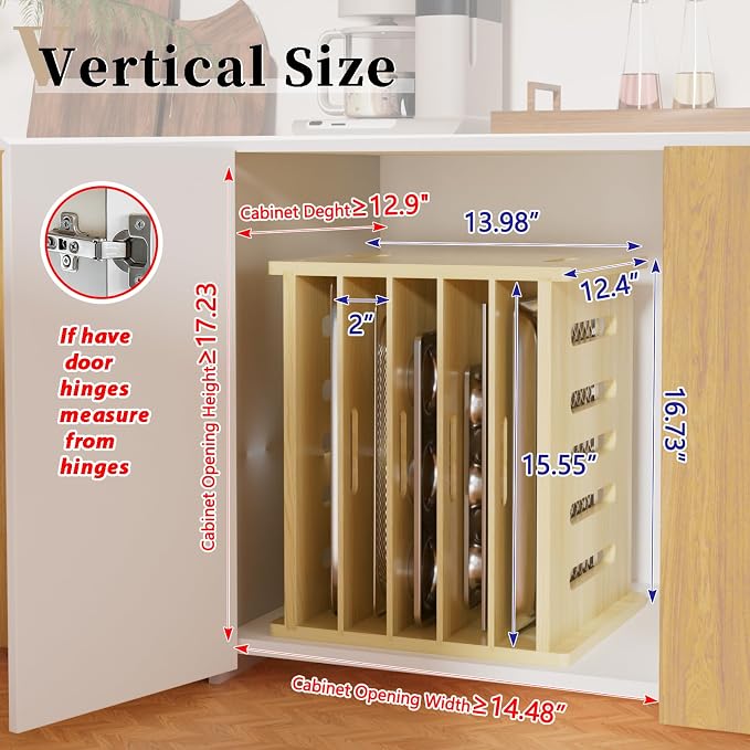 6 Tier Wooden Tray Dividers for Cabinets | Baking Cookie Sheet Organizer, Vertical/Horizontal Cabinet Dividers for Pots, Cutting Board, Kitchen Organizers and Storage - Image 3