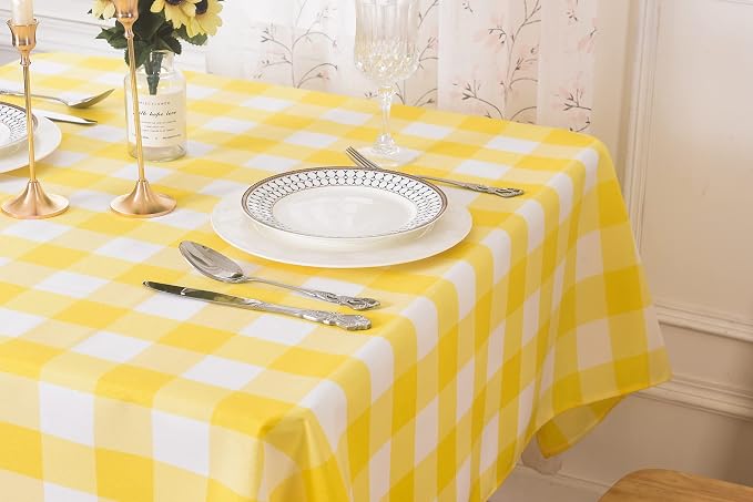 Cupuamon 2 Pack Waterproof Polyester Fabic Rectangle Checkered Tablecloth，60x120 Outdoor Table Cloth，Oil Stain Prevention Table Cloth for Pinics and Parties（Yellow and White） - Image 8