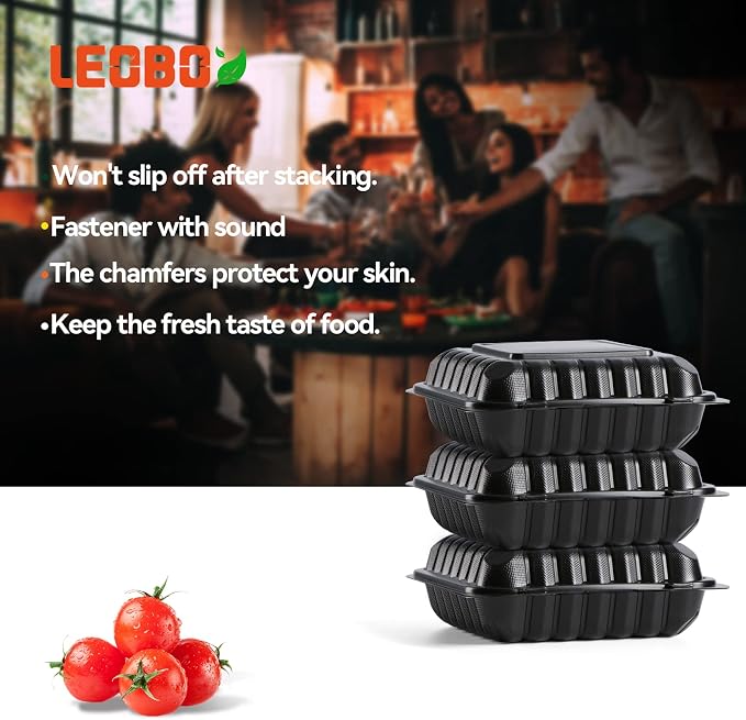 65-Pack 30oz 7.8 Inch Black Bento Box - Shrink Wrapped No Pre-Wash | 3-Compartment Reusable & Sturdy | Microwave and Freezer Safe Takeout Containers for Catering, Meal Delivery & Leftovers - Image 6