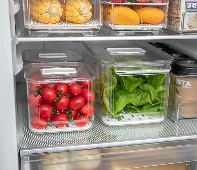 Slideep Food Storage Containers Produce Saver with Lids, Stackable Refrigerator Freezer Organizer Bins with Removable Drain Tray, Fridge Fresh Keeper for Veggie, Berry, Fruits, Vegetables 3 Pack - Image 2