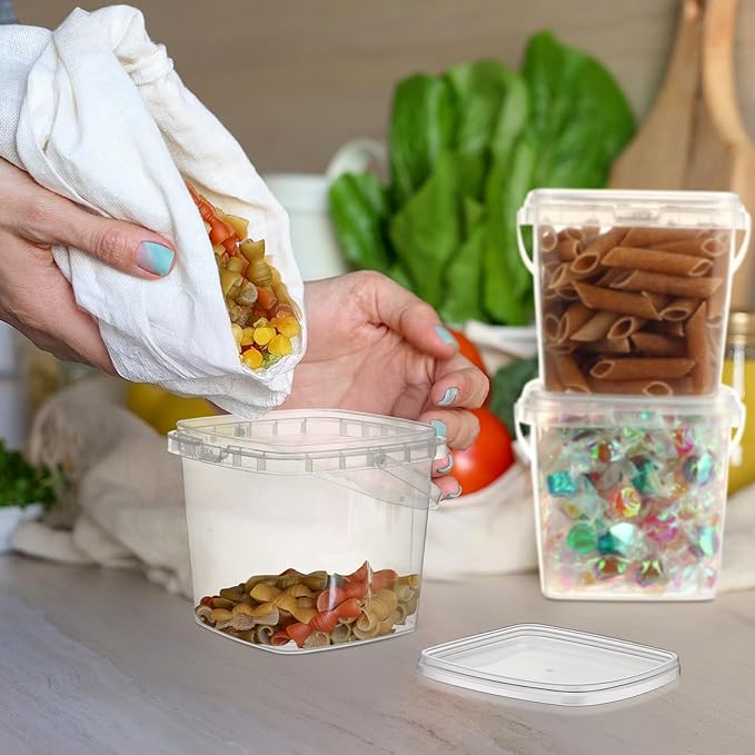 24 Pcs 16.9 oz Square Deli Containers with Lids and Handle Clear Plastic Food Containers Reusable Space Saver Restaurant Stackable Buckets for Meal Food Prep Kitchen Party Supplies - Image 3