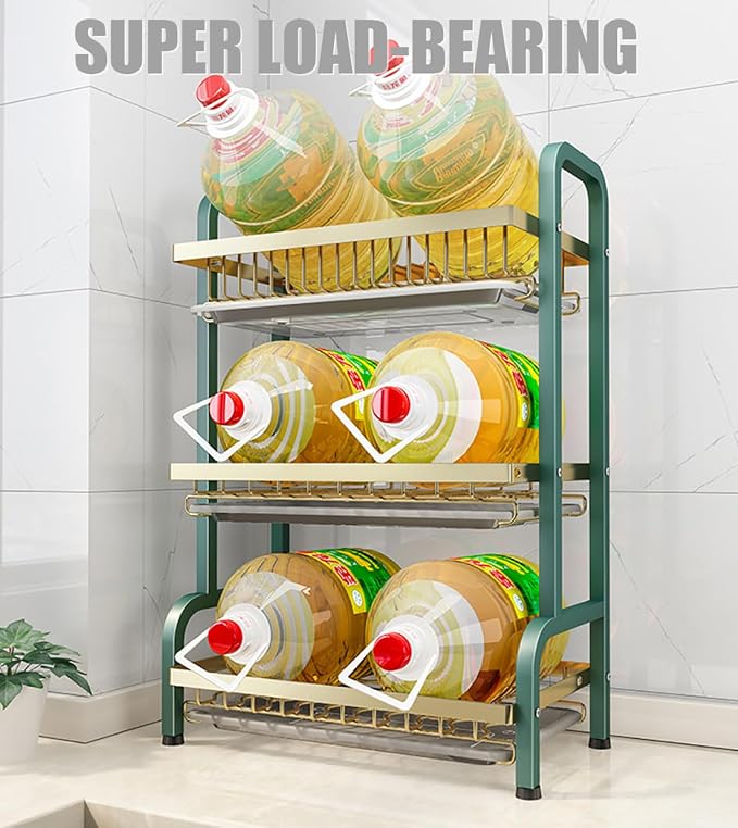 CAKERS Dish Drying Rack with Removable Drain Tray|Carbon Steel Dish Strainers for Kitchen Counter|Tableware Holder Dinnerware Drainer Organizer,Green-Gold,3 Tier-Main Shelf - Image 2