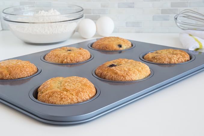 Fox Run Large Muffin Top Pan, 6 Cup Nonstick Muffin Top Baking Tin | Nonstick For Easy Release & Cleaning | Carbon Steel Pan Evenly Bakes | Makes 6 Muffin Tops or Burger Buns | Baking Gadget - Image 2