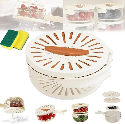2026 New 2-in-1 Draining and Preservation Basket: Simplify Washing & Storing, Multifunctional Fruit and Vegetable Washing Bowl, Drain & Freshness Basket with Foldable Handle, Strainer, Lid (Brown, L) by hwqsad