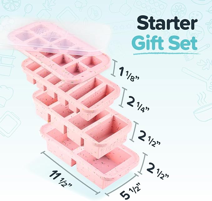 Souper Cubes Silicone Freezer Molds Gift Set, Cotton Candy | 2 Tbsp, 1/2 Cup, 1 Cup and 2 Cup Silicone Molds for Food Set, Perfect for Freezing Soup, Grains, Proteins, Herbs and More - Image 2