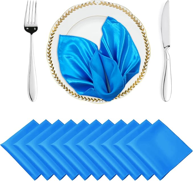 MDS® Pack of 100 Satin Napkins 12 x 12 Inch, Soft Silky Reusable Cloth Dinner Table Napkins for Wedding Décor, Reception, Birthday, Parties, Banquets, Catering, Restaurants & Hotel - Blue by MDS