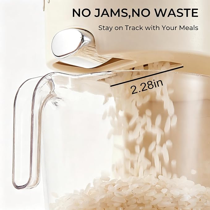 UFORU Slim Rice Dispenser 22 LB,Clear Rice Storage for Small Spaces | White,BPA-Free Sealed Design for Rice, Grain and Cereal,Rice Container Fits Narrow Pantry Shelves and Countertops - Image 9