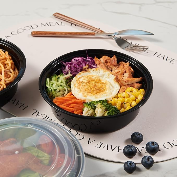 CIAO! 24oz Heavy Weight Injection Molded Microwavable Black Round Food Container with Lid (150/case) - Image 9