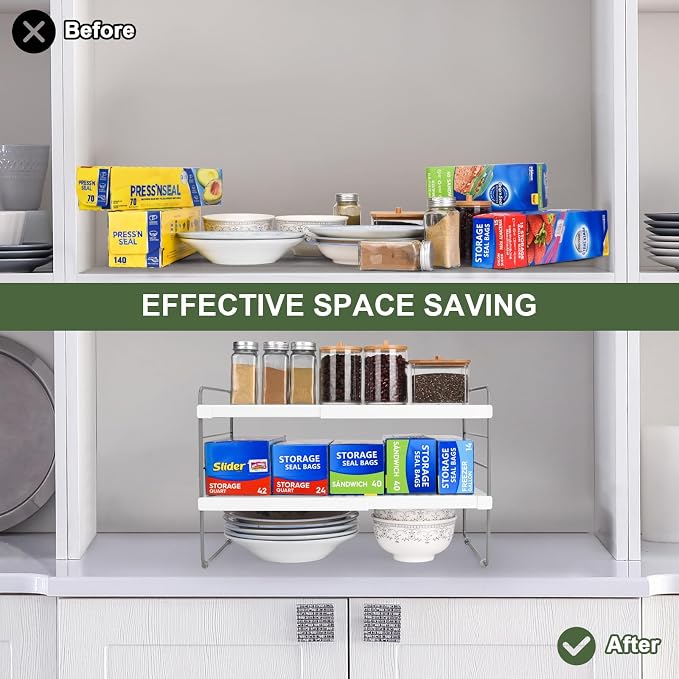 Pantry Organization and Storage for Kitchen - Expandable Kitchen Wrap Box Organizer Rack, Foil Organizer for Cabinet & Counter, Height & Width Adjustable Cupboard Storage Rack - (3 Tier 9.8 to 15.6"L) - Image 3