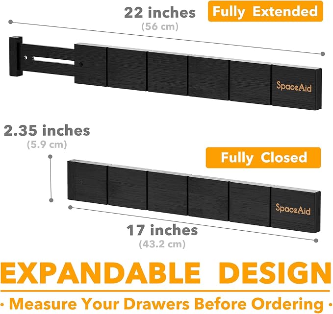 SpaceAid Bamboo Drawer Dividers with Inserts and Labels, Kitchen Adjustable Drawer Organizers, Expandable Organization for Home, Office, Dressers, 10 Dividers with 24 Inserts (17"-22" Black) - Image 4